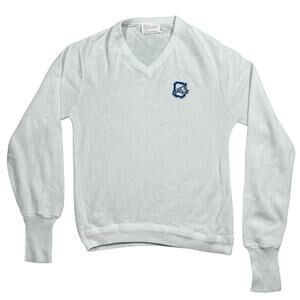 Vintage 70s Colligate Sweater Mens Large Geiger USA Made Knit Bulldog V-Neck